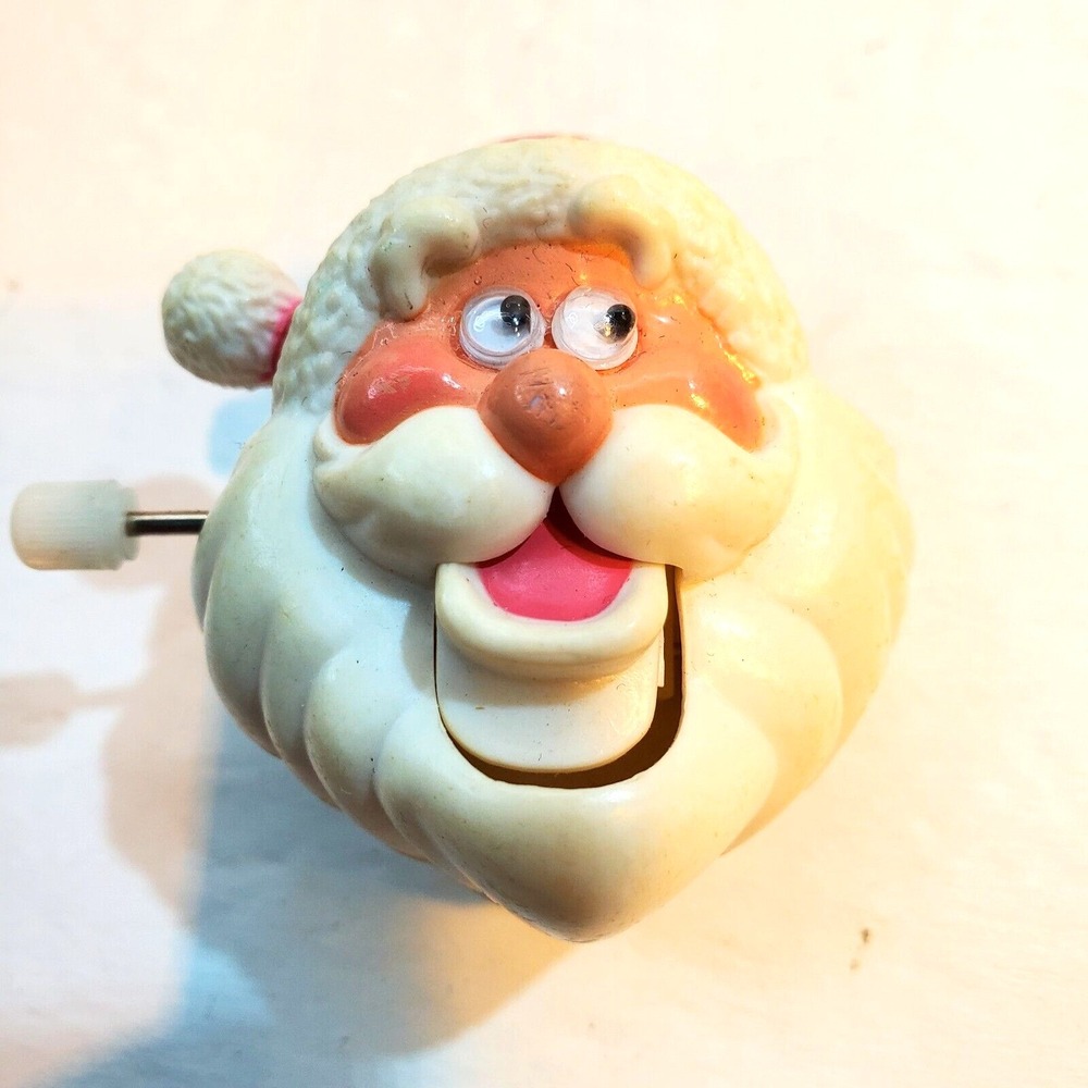 Vintage Russ Plastic Wind-Up Googly Eyes Laughing Santa Claus Brooch Pin Works